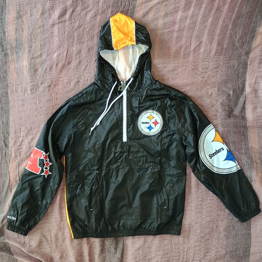 Mitchell and Ness NFL Steelers Black Yellow Windbreaker mens size Medium